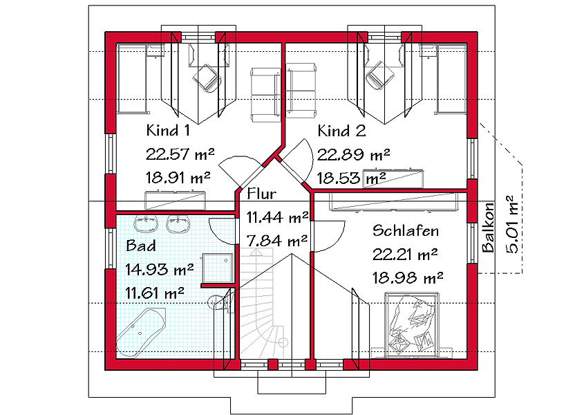 Das Dachgeschoss des klassischen Hauses mit 78,6 m²