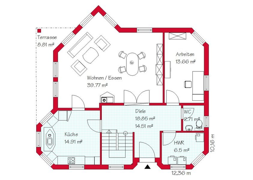 Das Erdgeschoss des klassischen Hauses mit 93,2 m²