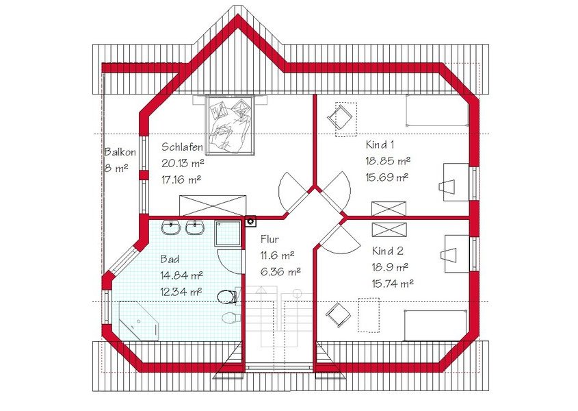 Das Dachgeschoss des klassischen Hauses mit 71,4 m²