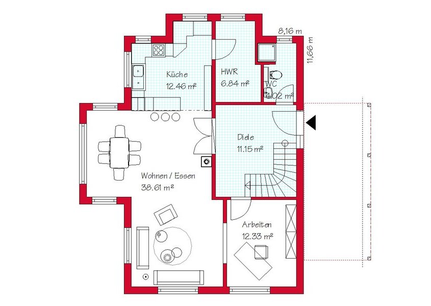 Das Erdgeschoss des klassischen Hauses mit 85,4 m²