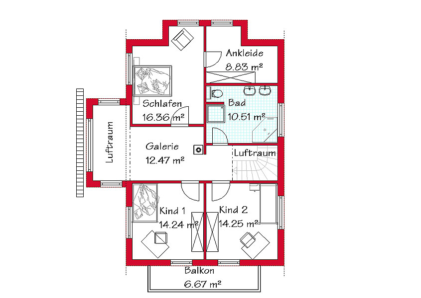 Das Dachgeschoss des klassischen Hauses mit 80,7 m²