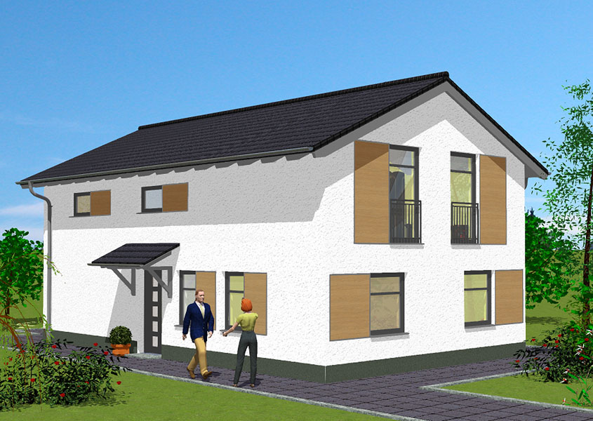 Vorderansicht Einfamilienhaus – Modern wohnen im Massivhaus