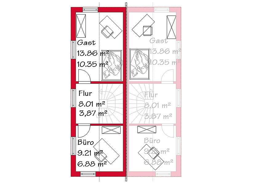 Das Dachgeschoss des Doppelhauses mit 21,1 m²