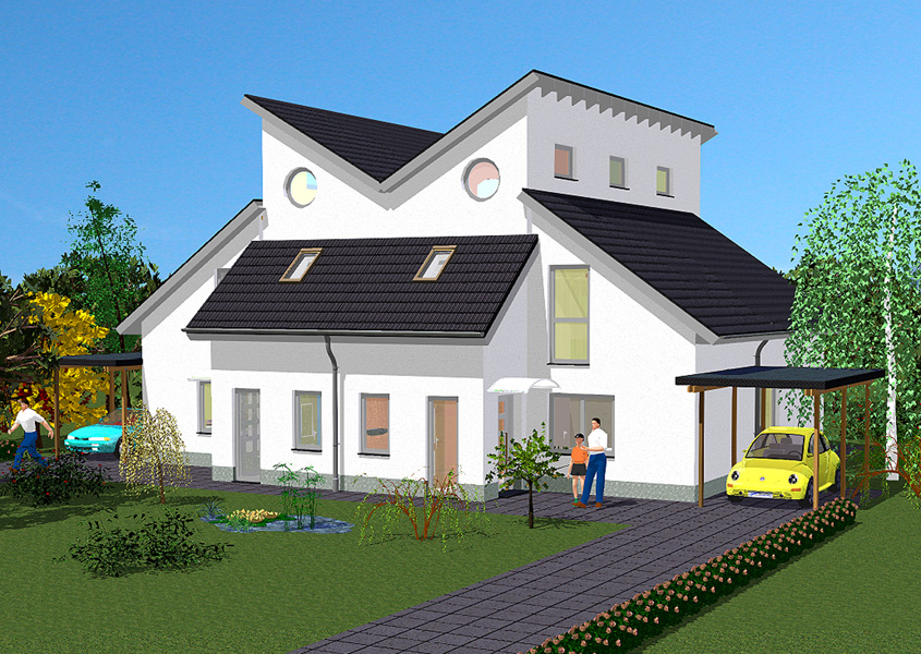 Vorderansicht Doppelhaus – Exklusive Optik mit Stil