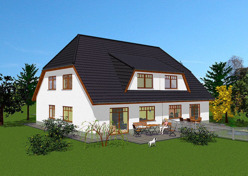 Rückansicht Doppelhaus – Entspannen im eigenen Garten
