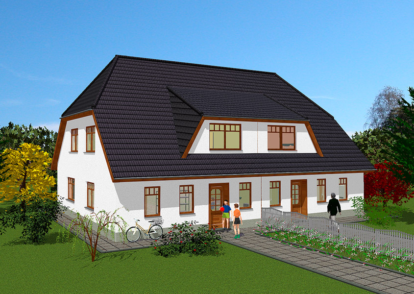 Vorderansicht Doppelhaus – Stilvoll und modern