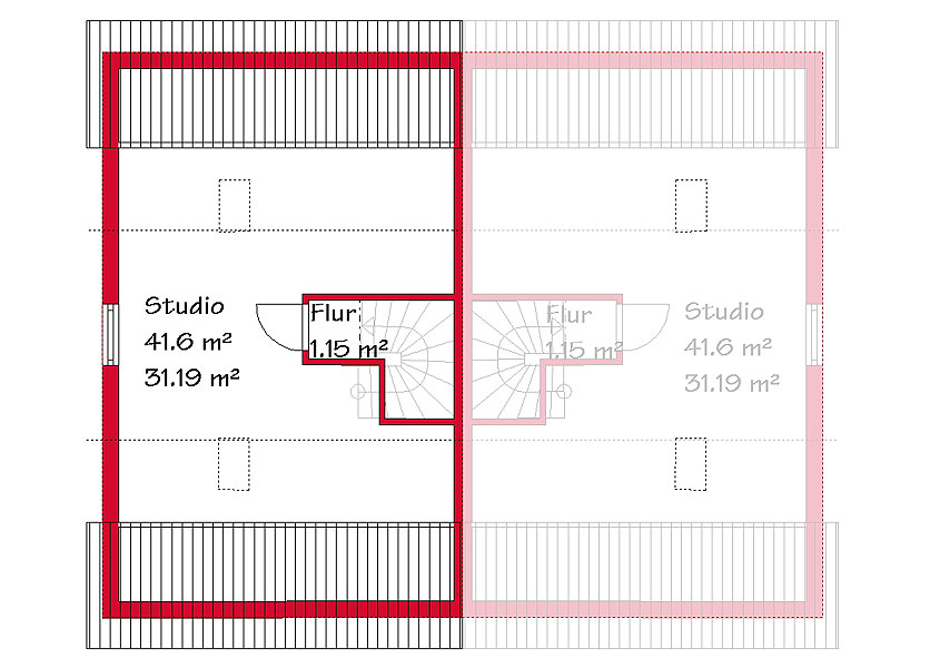 Das Dachgeschoss des Doppelhauses mit 32,4 m²
