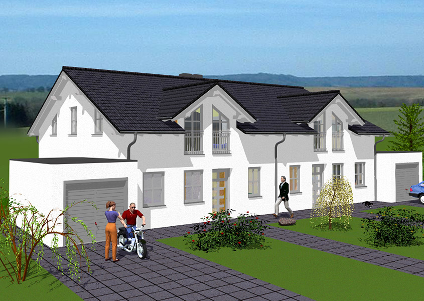 Vorderansicht Doppelhaus – Inklusive Garagen