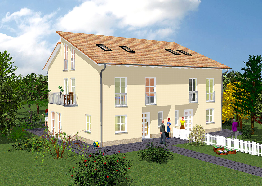 Vorderansicht Doppelhaus – Mediterraner Stil am Doppelhaus