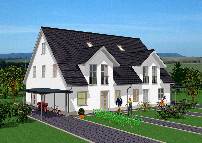 Vorderansicht Doppelhaus – Ein Haus, zwei Eingänge