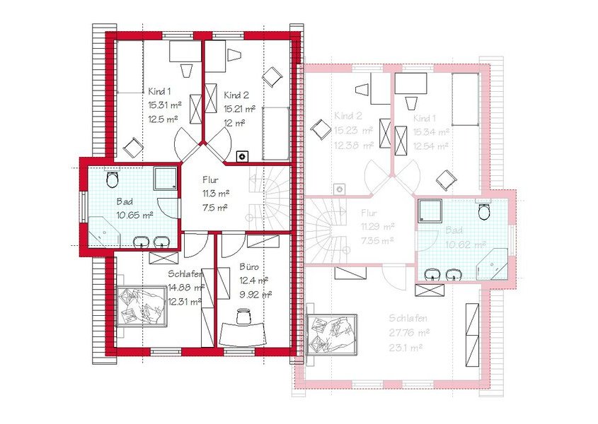 Das Dachgeschoss des Doppelhauses  mit 66,3 m²