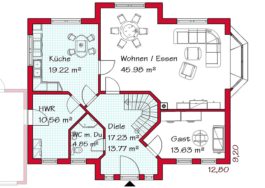 Das Erdgeschoss des Mehrgiebelhauses mit 108,5 m²