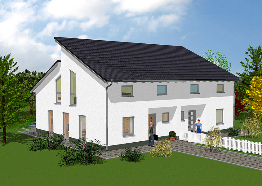 Vorderansicht Doppelhaus – Getrennt unter einem Dach