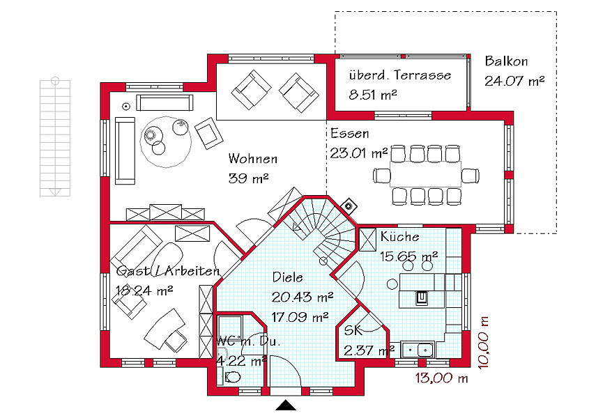 Das Erdgeschoss des Luxushauses mit 119,9 m²