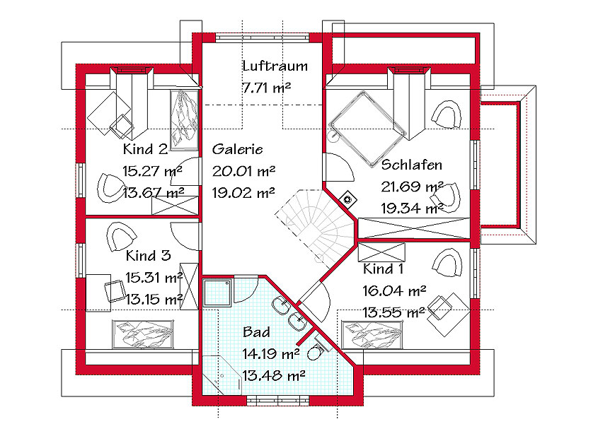 Das Dachgeschoss des Luxushauses mit 95,6 m²