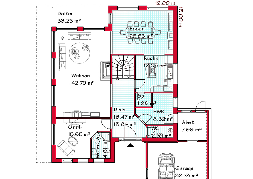 Das Erdgeschoss des Luxushauses mit 127,9 m²