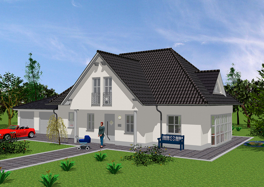 Mehrgiebelhaus Vorderansicht – Großer Frontgiebel mit Stil