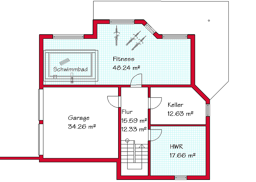 Das Kellergeschoss des Luxushauses mit 48,5 m²