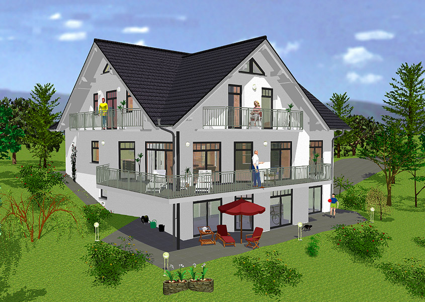 Luxushaus Rückansicht – Großer Balkon zur Entspannung