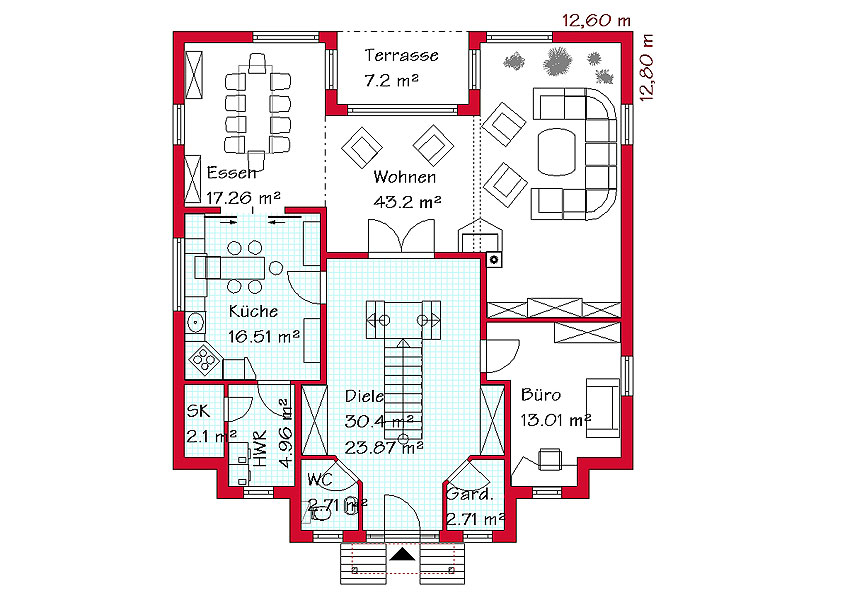 Das Erdgeschoss des Luxushauses mit 127,5 m²