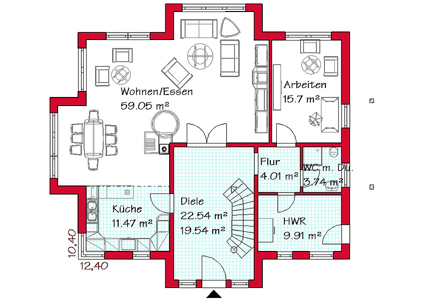 Das Erdgeschoss des Mehrgiebelhausesmit 123,3 m²
