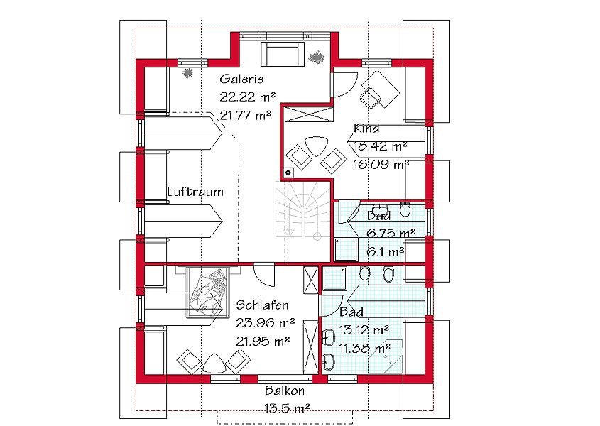 Das Dachgeschoss des Luxushauses mit 85,0 m²