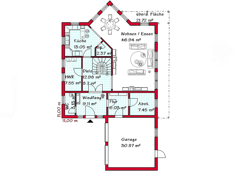 Das Erdgeschoss des Mehrgiebelhauses mit 104,5 m²