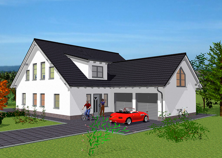 Mehrgiebelhaus Vorderansicht – Mit integrierter Garage