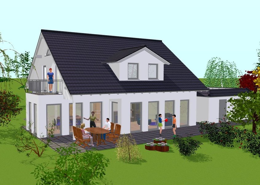 Rückansicht Einfamilienhaus – Freizeit auf der eigenen Terrasse