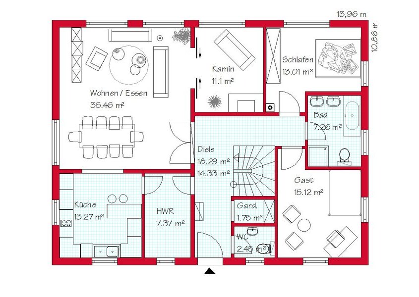 Das Erdgeschoss des Einfamilienhauses mit 121,6 m²