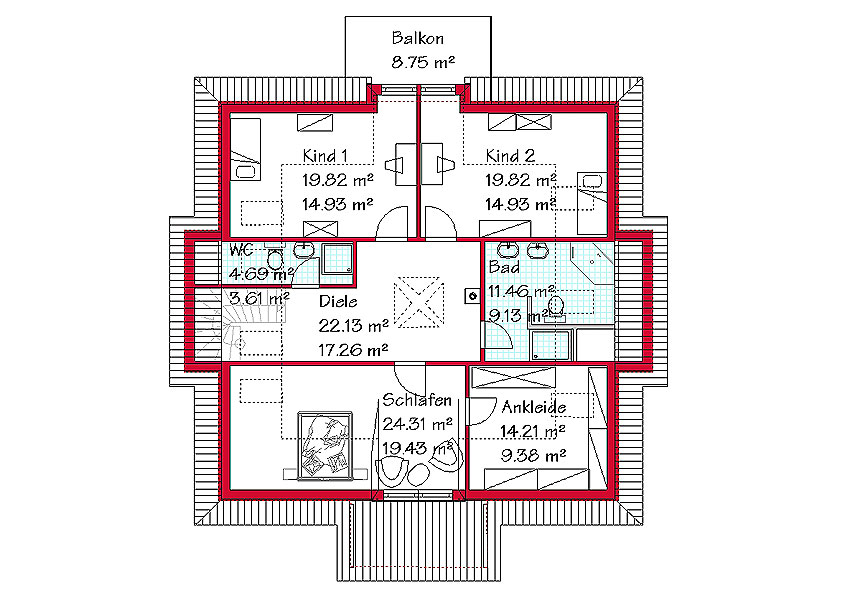 Raumaufteilung Bungalow Dachgeschoss
