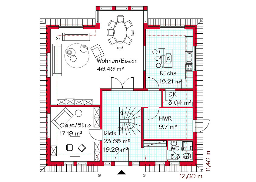 Das Erdgeschoss der Stadtvilla mit 117,5 m²