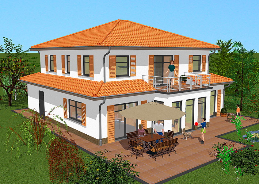 Stadtvilla Rückansicht – gemütliches Terrassenambiente