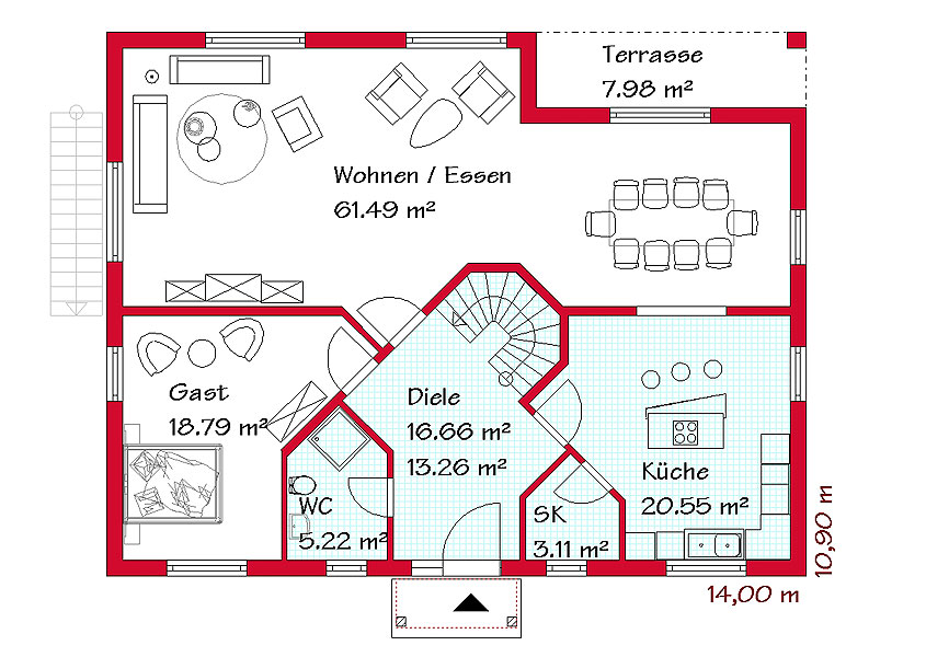 Das Erdgeschoss mit 122,4 m²