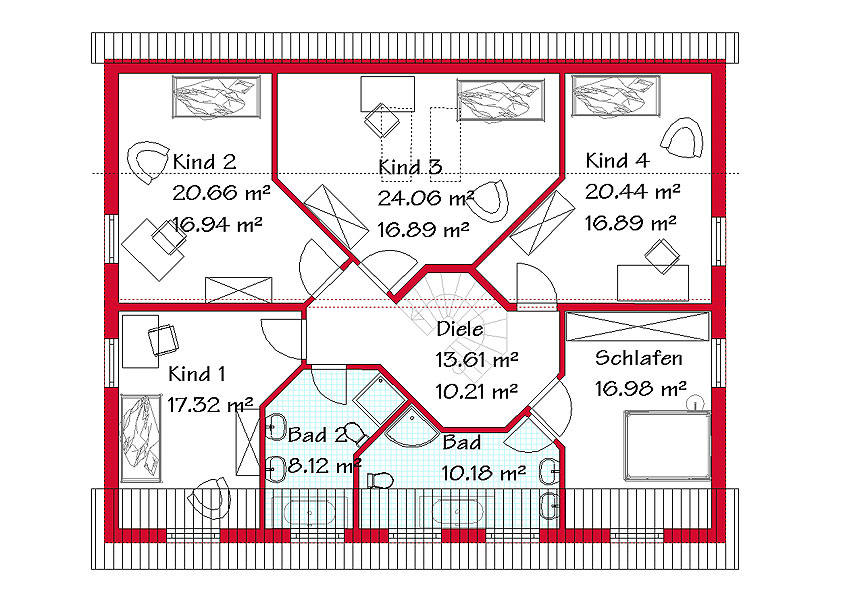 Das Dachgeschoss des Pultdachhauses mit 117,6 m²