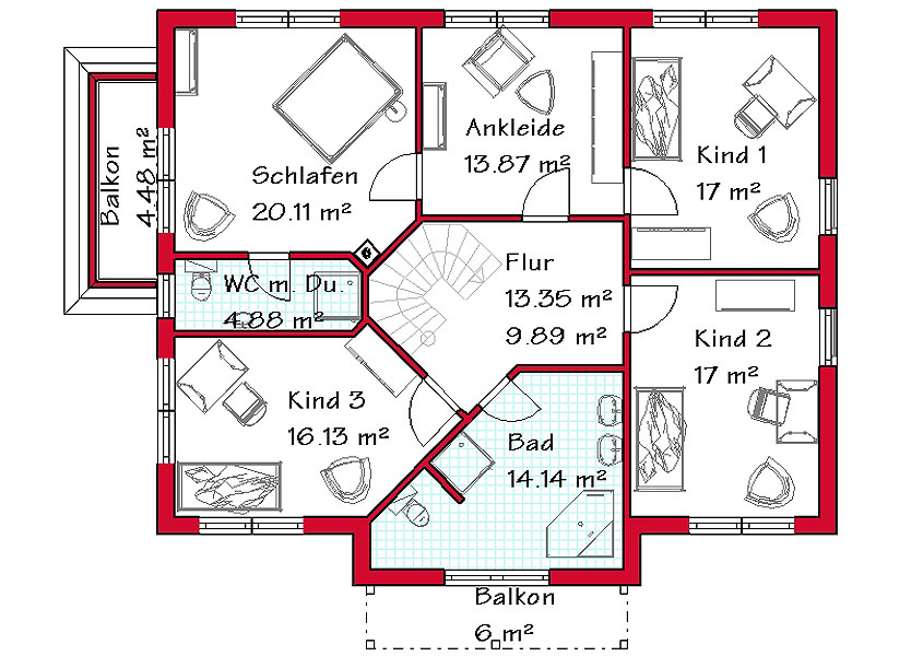 Das Obergeschoss der Stadtvilla mit 118,6 m²