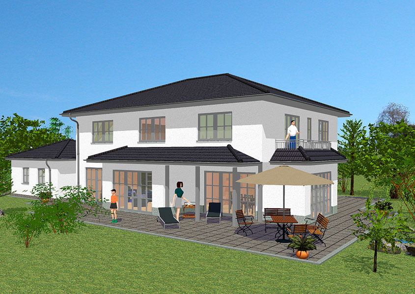 Stadtvilla Rückansicht – Entspannen oder Feiern auf der Terrasse