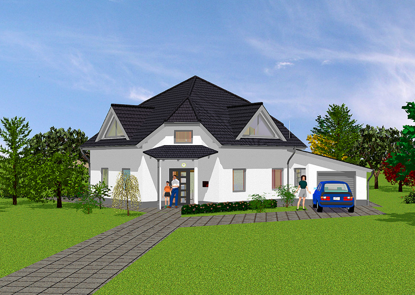 Vorderansicht Bungalow mit Blick auf den Eingang