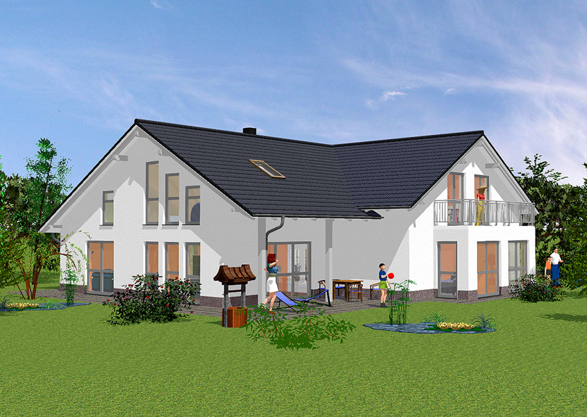 Rückansicht Winkelhaus – Balkon und Terrasse für die Freizeit