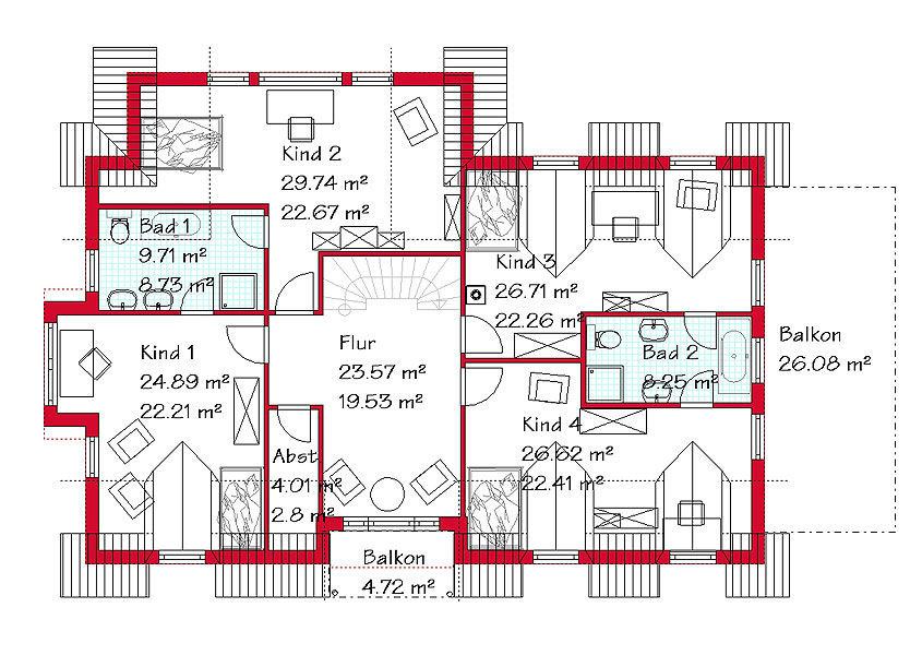 Das Dachgeschoss des Landhauses mit 142,2 m²