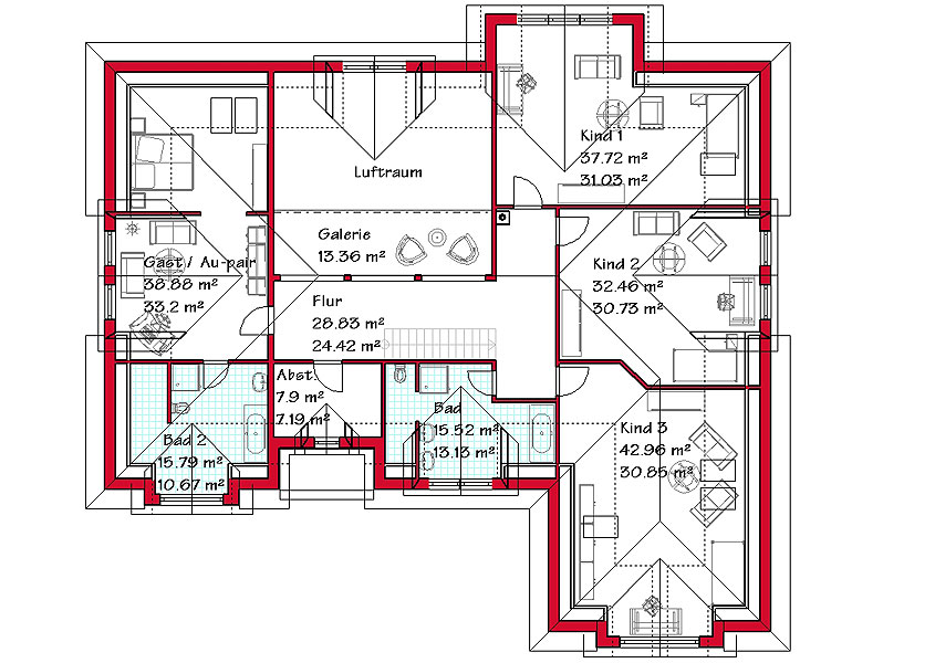 Das Dachgeschoss des Landhauses mit 194,5 m²