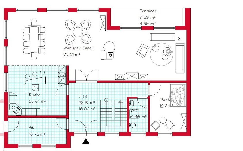 Das Erdgeschoss des Landhauses mit 138,9 m²