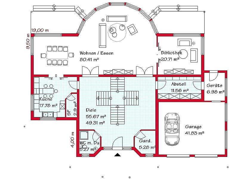 Das Erdgeschoss des Luxushauses mit 197,2 m²