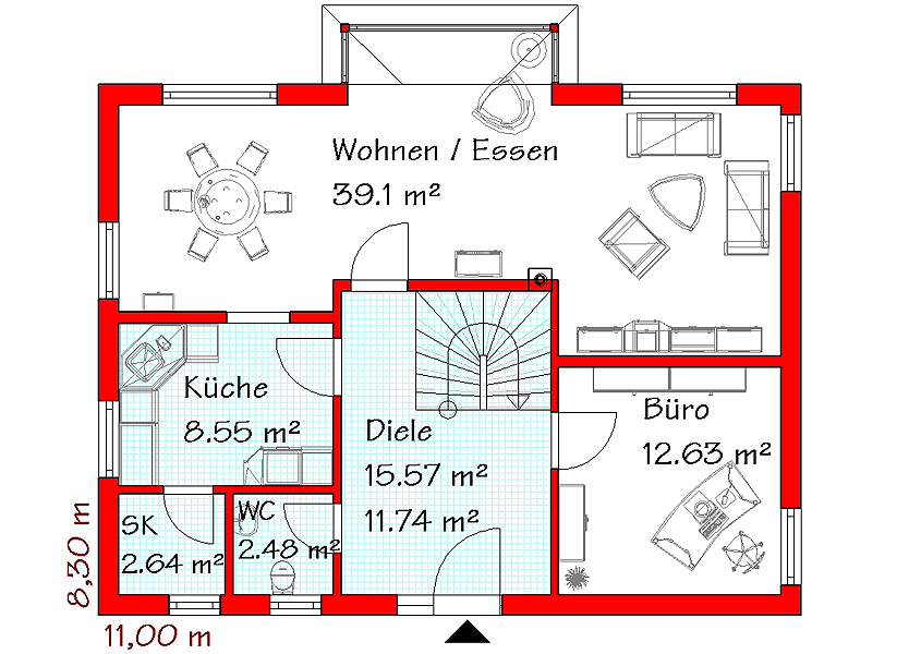 Stadtvilla MS 760 Das Erdgeschoss mit 76,7 m²