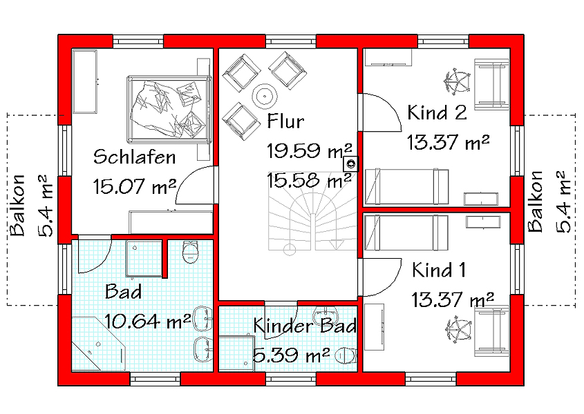 Stadtvilla MS 760 Obergeschoss mit 78,4 m²