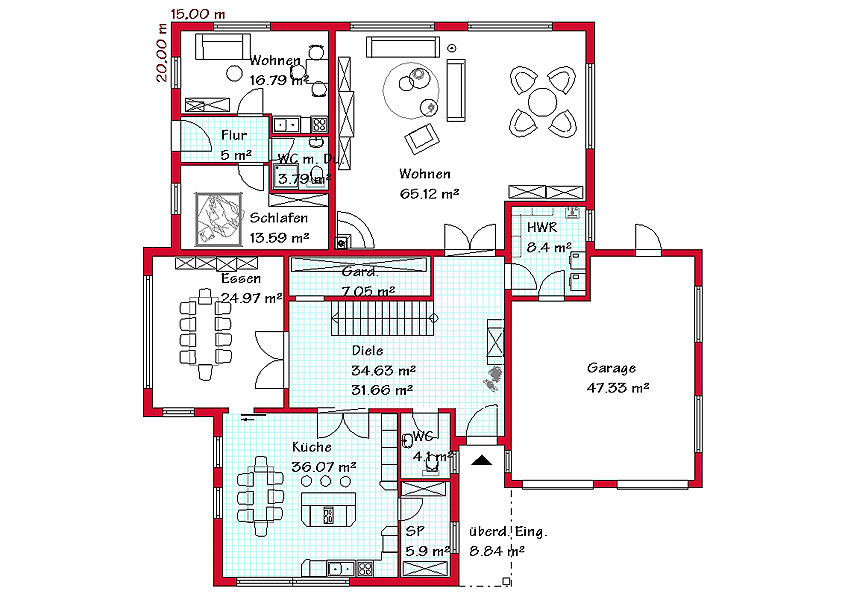 Das Erdgeschoss des Großfamilienhauses mit 227,4 m²