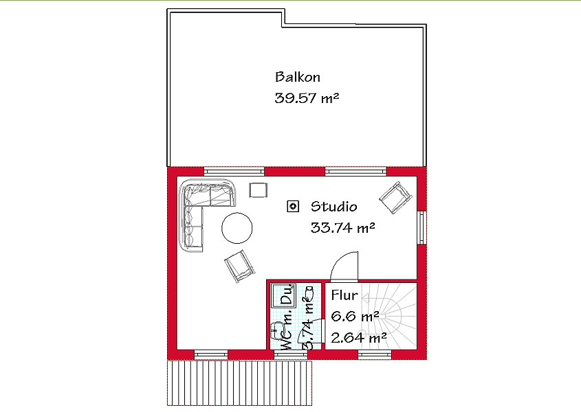 Das Dachgeschoss des Bauhausstilhauses mit 60,4 m²