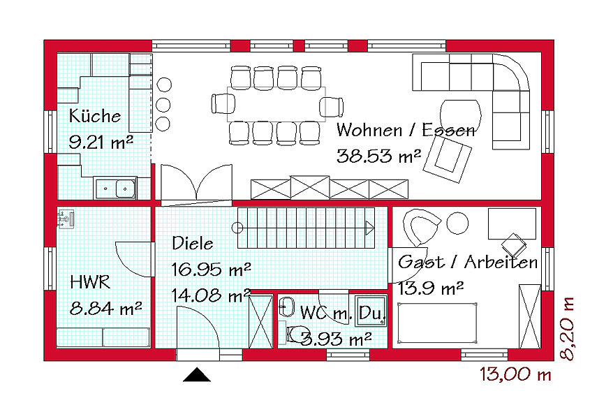 Das Erdgeschoss des klassischen Hauses mit 88,6 m²