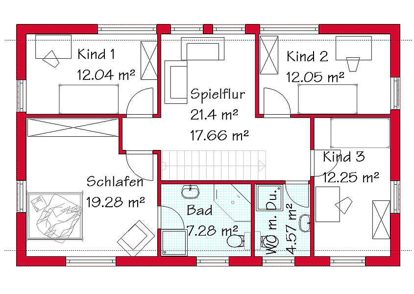 Das Dachgeschoss des klassischen Hauses mit 85,7 m²