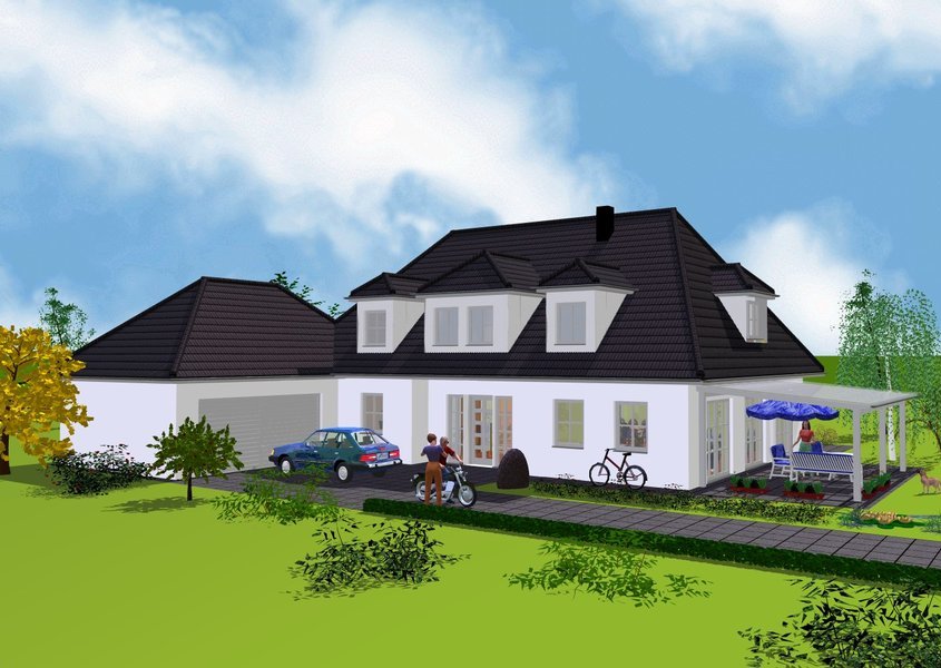 Bungalow Vorderansicht mit Terrasse